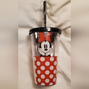NWT DISNEY Minnie Mouse Drink Tumbler with Polka Dots Red White & Black